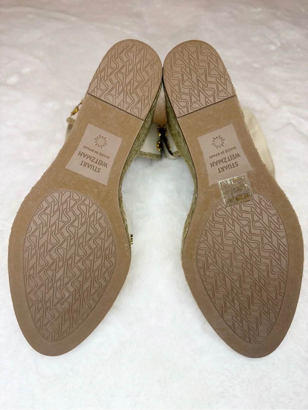 Stuart Weitzman Cream Espadrille Slingbacks with Gold Star Studs
